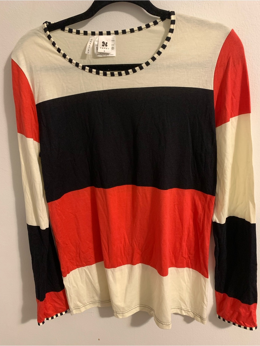 Striped Colorblock Crewneck Top in Red, Black & Cream